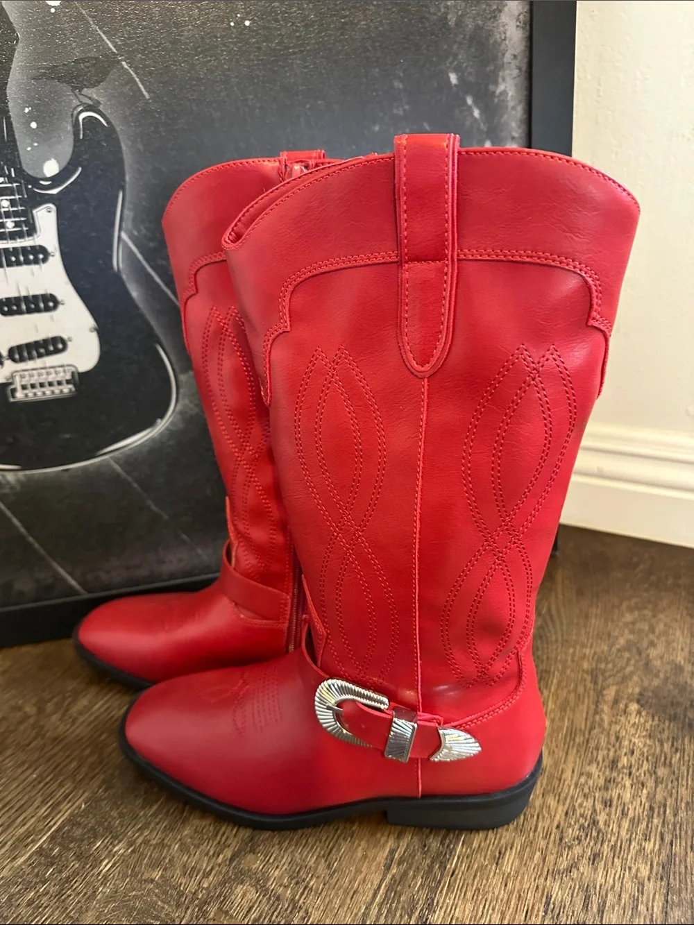 Red Western-Style Girls Boots with Silver Buckle by Dolce Vita